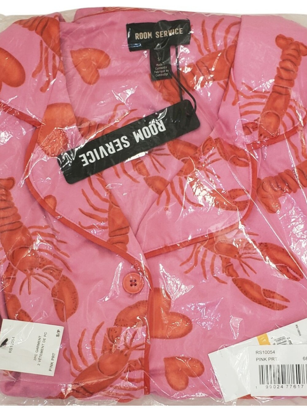 ROOM SERVICE Pajama Set Short Sleeve Notch Collar Top & Shorts Lobster Print NWT
